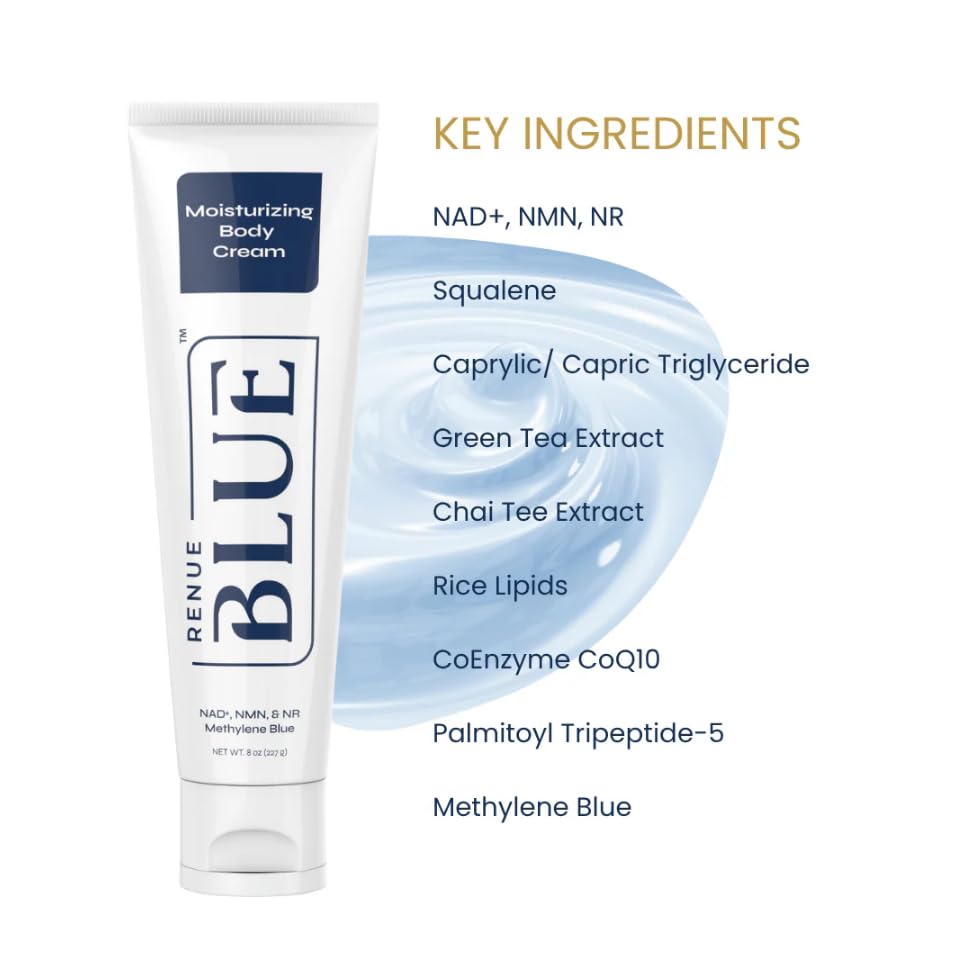 Renue Blue Methylene Blue Moisturizing Body Cream – Liposomal NAD+ Complex with Antioxidants, Peptides, and Botanical Extracts for Hydrated, Healthier‑Looking Skin Renue By ScienceBuy Supplements Australia