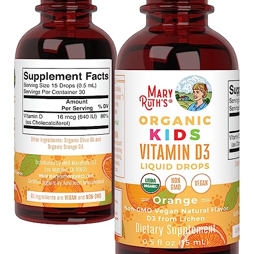 MaryRuth Organics USDA Organic Vitamin D3 Liquid Drops for Kids | 640 IU Vitamin D3 Per Serving | Kids Immune Support & Bone Health Supplement | Formulated for Ages 4-13 | 0.5oz | 30 Servings MARYRUTH'SBuy Supplements Australia