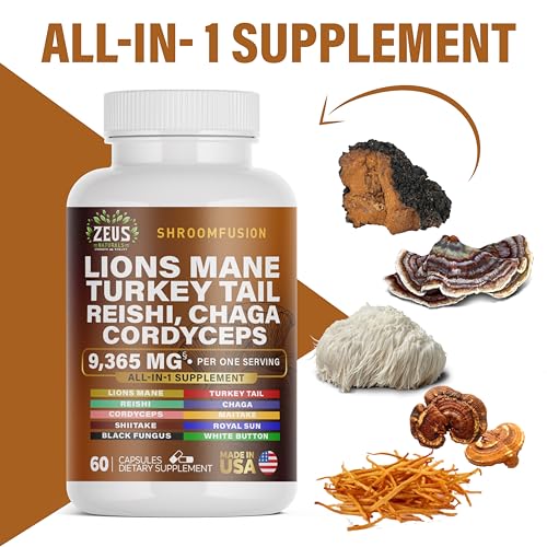 Zeus Naturals Lions Mane Capsules, Mushroom Supplement with Turkey Tail, Cordyceps Zeus NaturalsBuy Supplements Australia