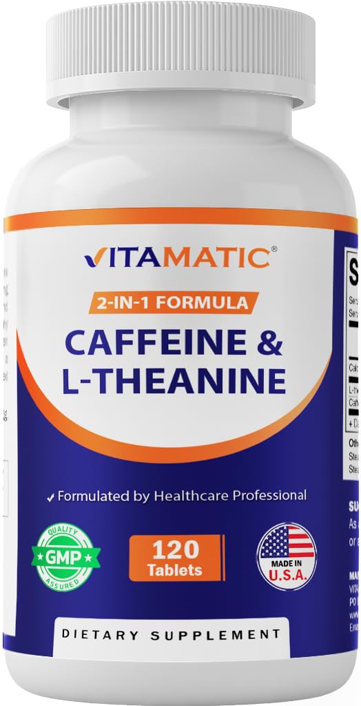Vitamatic L-Theanine 200mg with Caffeine 100mg – 120 Vegetarian Tablets Nootropic Supplement for Focused Energy & Mental Clarity VitamaticBuy Supplements Australia