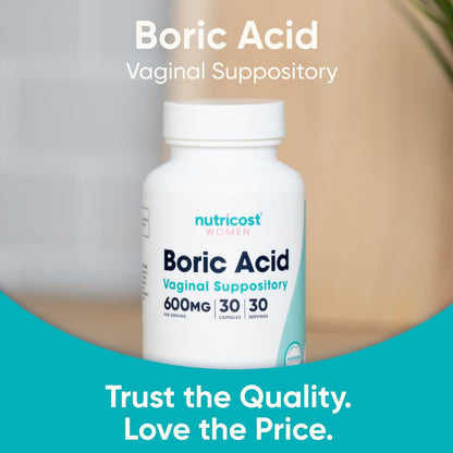 Nutricost Boric Acid 600mg, 30 Capsules - Vaginal Suppository - Non-GMO - for Women NutricostBuy Supplements Australia