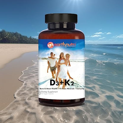 EarthNutri D3 + K2 Bone & Heart Health - 72 Trace Minerals, Vitamin D3 Vitashine, MENA EarthNutriBuy Supplements Australia