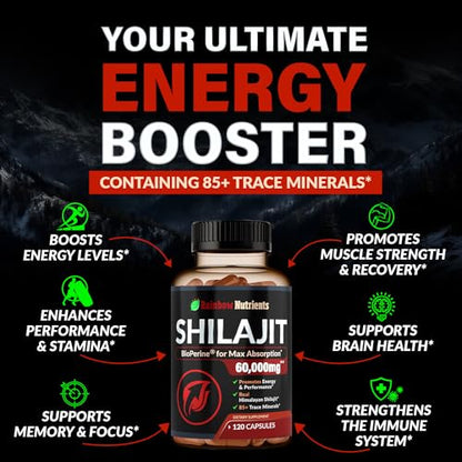 Pure Himalayan Shilajit Capsules Supplement (60,000mg+ Absorption Enhancer+50% Rainbow Nutrients, LLCBuy Supplements Australia