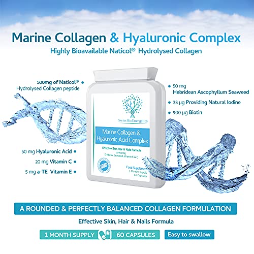 Marine Collagen & Hyaluronic Acid Complex - 60 Capsules - 500mg of Highly Bioavailable Naticol® Hydrolysed Collagen swiss bioenergeticsBuy Supplements Australia