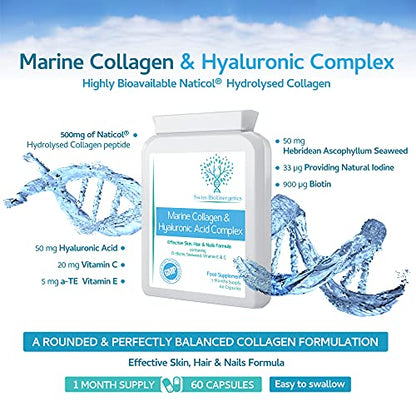 Marine Collagen & Hyaluronic Acid Complex - 60 Capsules - 500mg of Highly Bioavailable Naticol® Hydrolysed Collagen swiss bioenergeticsBuy Supplements Australia