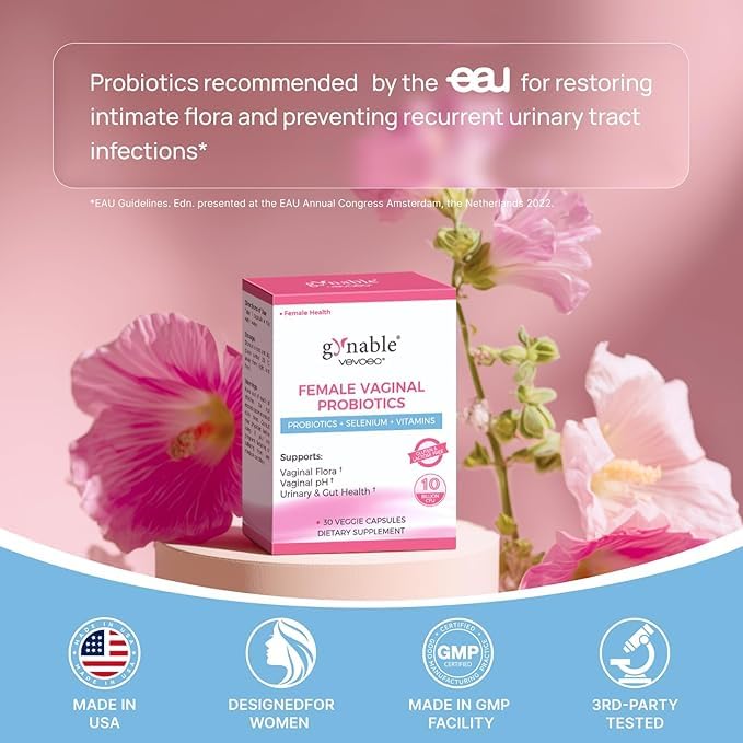 Gynable Vaginal Probiotics for Women Odor & Itch Support, Urinary | pH Balance, Female Probiotics 10 Billion CFU Lactobacillus Probiotics Blend,Selenium-Vitamin C/E/D3 Promote Immune Health,60 Count VevoecBuy Supplements Australia