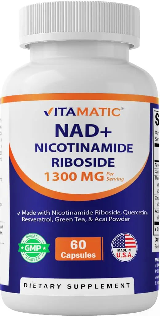 Vitamatic NAD Nicotinamide Riboside Supplement 1300mg 60 Ct - Support Healthy Aging, Cellular Energy Production, Made with Riboside, Quercetin, Resveratrol, Green Tea, & Acai Powder VitamaticBuy Supplements Australia