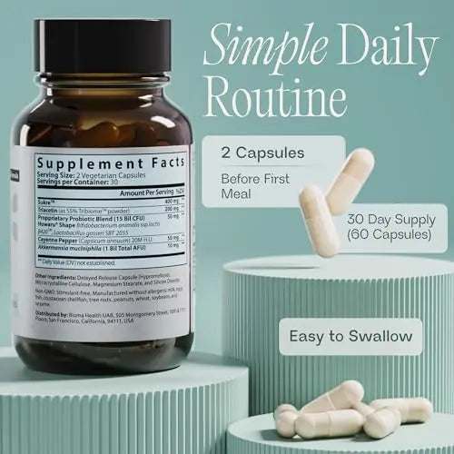 BIOMA GLP-1 Booster - Natural Appetite Control Supplement with Clinically Proven Probiotics, Prebiotics & Postbiotics - Support Weight Management & Satiety, (60 Capsules - 30 Day Supply) BIOMABuy Supplements Australia