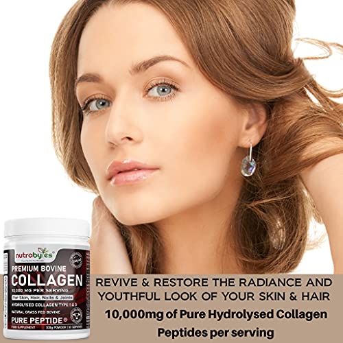 Pure Hydrolysed Collagen Powder 10000mg Bovine Type 1 & 3 Unflavoured|High Strength Protein Peptides for Women & Men NUTRABYTESBuy Supplements Australia