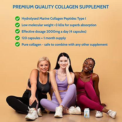 Health4All Marine Collagen Peptides Type I 120 Capsules (V) 2000mg Daily Dose Super Absorbable Health4AllBuy Supplements Australia