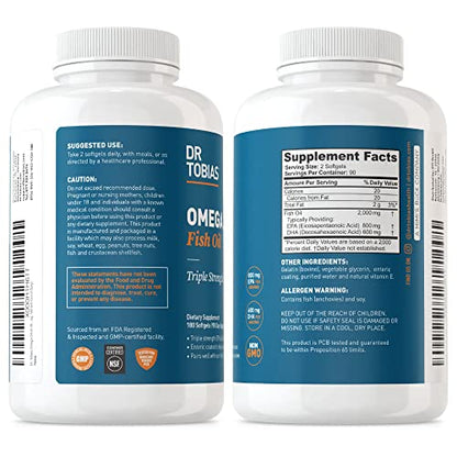 Dr. Tobias Omega-3 Fish Oil, Triple Strength, Supports Brain & Heart Health, 2000 mg Dr. TobiasBuy Supplements Australia