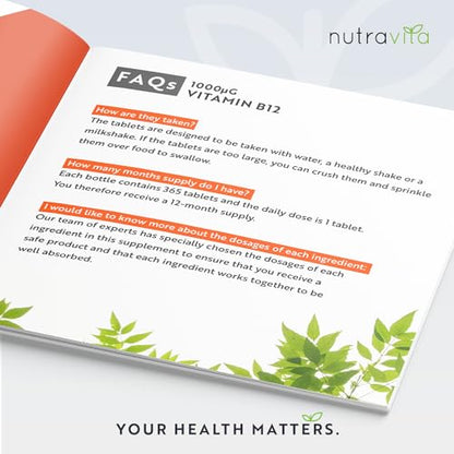 Vitamin B12 1000mcg - 365 High Strength Vegan Tablets (1 Year Supply) - Max Strength NutravitaBuy Supplements Australia