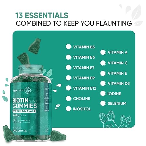 Biotin Gummies 5000mcg - with Vitamin A, B, C, D, E & Selenium – 120 Hair Nails and Skin maxmedixBuy Supplements Australia