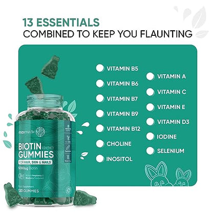 Biotin Gummies 5000mcg - with Vitamin A, B, C, D, E & Selenium – 120 Hair Nails and Skin maxmedixBuy Supplements Australia