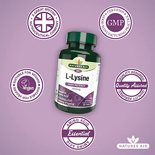 Natures Aid L-Lysine 1000 mg, High Potency Essential Amino Acid, Vegan, 60 Tablets natures aidBuy Supplements Australia