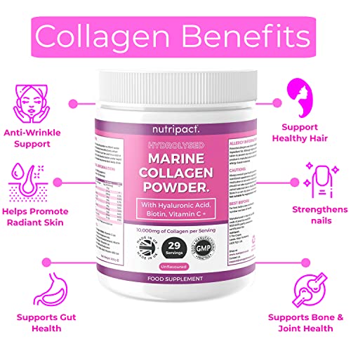Hydrolysed Marine Collagen Peptides Powder with Hyaluronic Acid, Biotin, Vitamin C & B Vitamins – 10,000mg Collagen nutripactBuy Supplements Australia