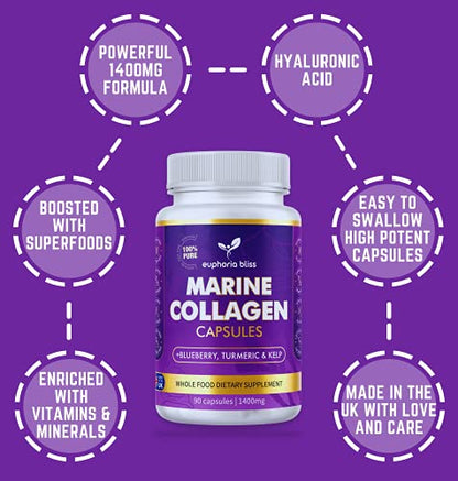 High Strength Marine Collagen Tablets - Skin, Hair, Nails & Joints - Fortified with Hyaluronic Acid Euphoria BlissBuy Supplements Australia
