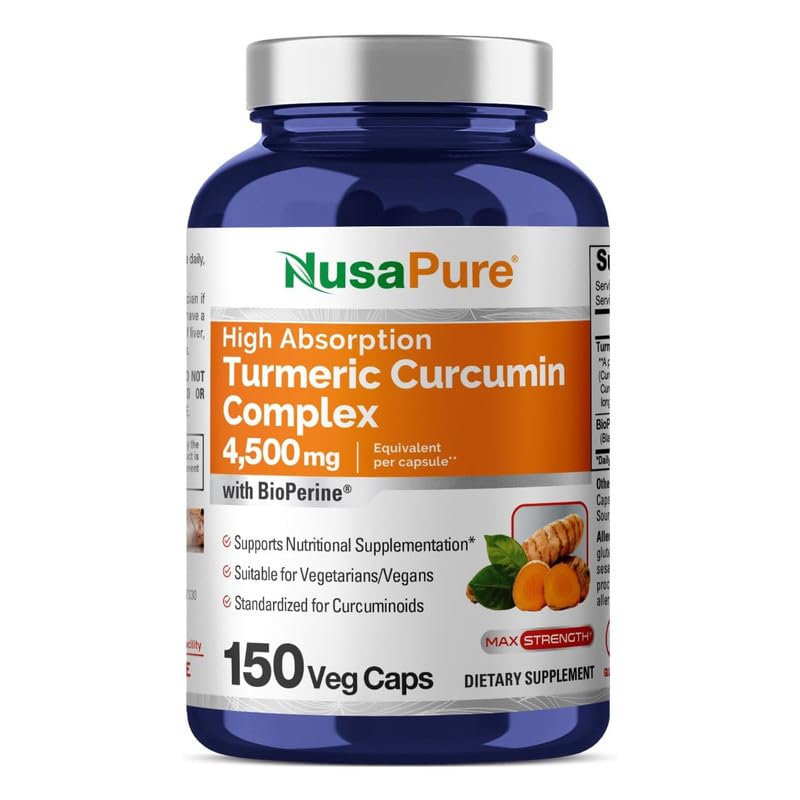NusaPure Turmeric Curcumin Complex 4,500mg per caps, 150 caps, Non-GMO, Gluten-Free, & Bioperine NusaPureBuy Supplements Australia