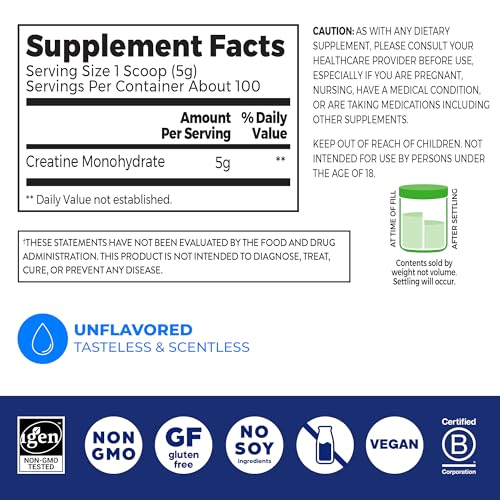 Orgain Creatine Monohydrate Micronized Powder, 100 Servings, Unflavored, Supports Muscle Growth, Post Workout Recovery and Brain Health, No Artificial Additives, for Men & Women, Vegan OrgainBuy Supplements Australia