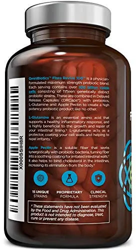 100 Billion Probiotics - 15-Strain Probiotic for Women & Men, DRCaps Delayed Release, Prebiotics, L-Glutamine, Apple Pectin, Gut Lining Support, Shelf Stable, Non-GMO, 60 Vegan Capsules for Adults OmniBiotics buy supplements Au