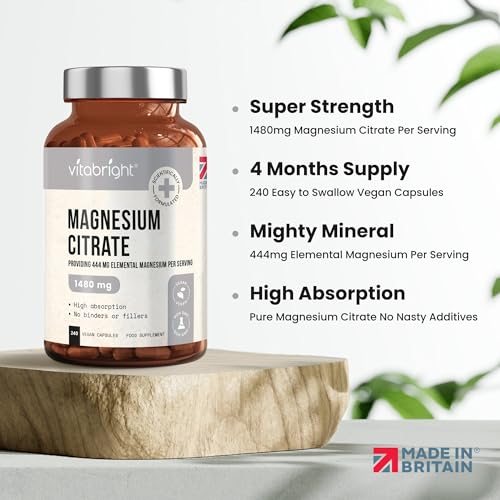 Magnesium Citrate - 1480mg High Strength - 240 Capsules (4 Month Supply) - Vegan VitaBrightBuy Supplements Australia