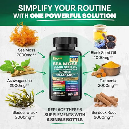 Sea Moss 7000mg Black Seed Oil 4000mg Ashwagandha 2000mg Turmeric 2000mg ZoyavaBuy Supplements Australia