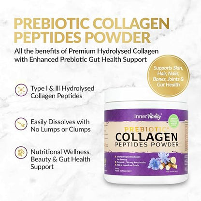 Prebiotic Collagen Powder - 390g Hydrolysed Bovine Collagen Peptides with Prebiotics for Gut Health & Skin Inner VitalityBuy Supplements Australia