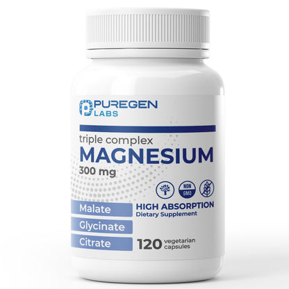 Puregen Labs Triple Magnesium Complex 300mg of Magnesium Glycinate, Malate, & Citrate