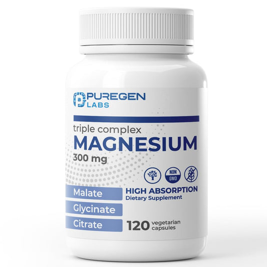 Puregen Labs Triple Magnesium Complex 300mg of Magnesium Glycinate, Malate, & Citrate