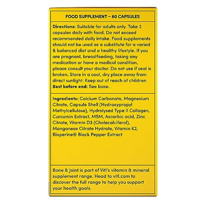 Vitl Bone & Joint Supplement - 60 Capsules - with Calcium, Manganese, Hydrolysed Type II Collagen & Turmeric - Maintenance for Joints, Bones VITLBuy Supplements Australia