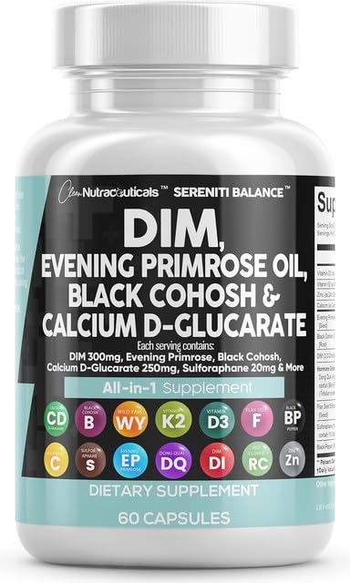 Clean Nutraceuticals DIM Evening Primrose Black Cohosh Calcium D-Glucarate Sulforaphane Flax Seed Extract - Hormonal Support Vitamins for Women with Dong Quai - 60 Caps Clean NutraceuticalsBuy Supplements Australia