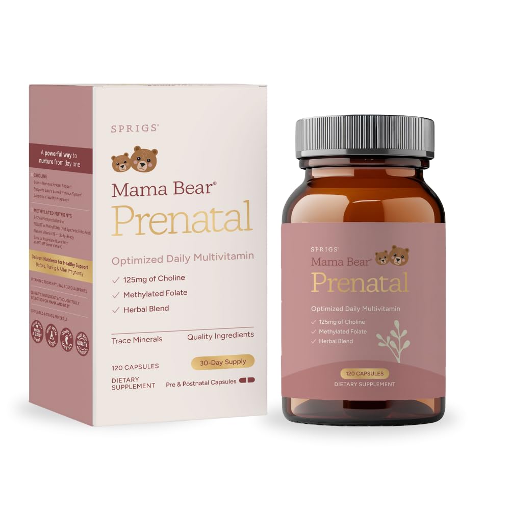 SPRIGS Mama Bear Prenatal Gold Multivitamin with Choline and Methylated Folate for Pregnancy Support Easy to Digest Prenatal Vitamins SPRIGSBuy Supplements Australia