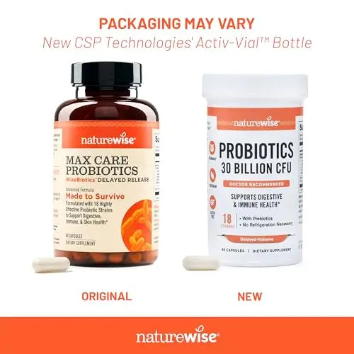 NatureWise Max Probiotics for Women & Men - 30 Billion CFU 18 Strains With Prebiotics - For Gut & Digestive Health - Delayed-Release Capsules, Gluten Free - 60 Capsules[2-Month Supply] NatureWise buy supplements Au