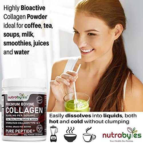 Pure Hydrolysed Collagen Powder 10000mg Bovine Type 1 & 3 Unflavoured|High Strength Protein Peptides for Women & Men NUTRABYTESBuy Supplements Australia