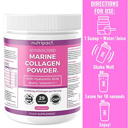 Hydrolysed Marine Collagen Peptides Powder with Hyaluronic Acid, Biotin, Vitamin C & B Vitamins – 10,000mg Collagen nutripactBuy Supplements Australia