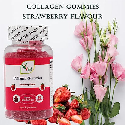 Ved Collagen Gummies; Chew Gummies Strawberry Flavour, Raw Unfiltered Collagen Gummies VedBuy Supplements Australia