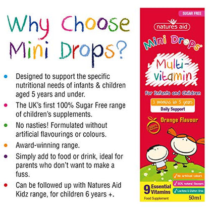 Natures Aid Mini Drops Multi-vitamin for Infants and Children, Sugar Free, 50 ml Natures AidBuy Supplements Australia