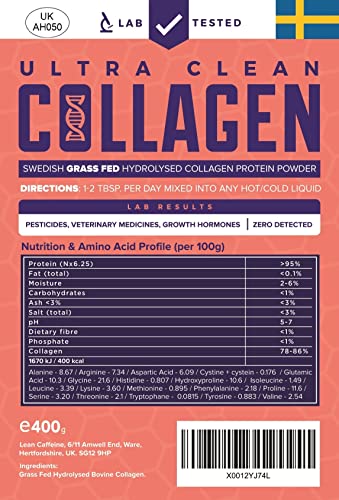 Clean & Pure Collagen Powder, Lab Tested Bovine Peptides with No or Zero Growth Hormones, Pesticides or Vet Meds - 400g Lean CaffeineBuy Supplements Australia