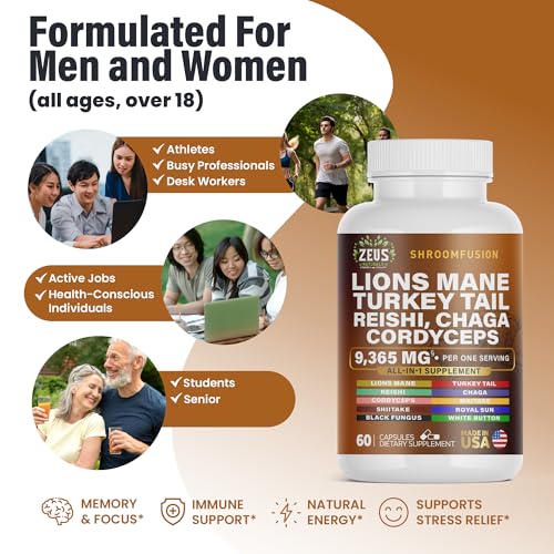Zeus Naturals Lions Mane Capsules, Mushroom Supplement with Turkey Tail, Cordyceps Zeus NaturalsBuy Supplements Australia