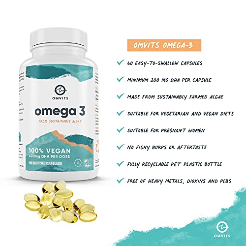 Omvits Vegan Omega 3 DHA from Algae Oil 1000mg - 60 Softgel Capsules with Vitamin E OmvitsBuy Supplements Australia