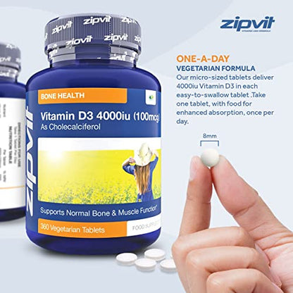 Vitamin D 4000iu 360 Micro Tablets. Vegetarian Society Approved. 12 Months Supply ZipvitBuy Supplements Australia