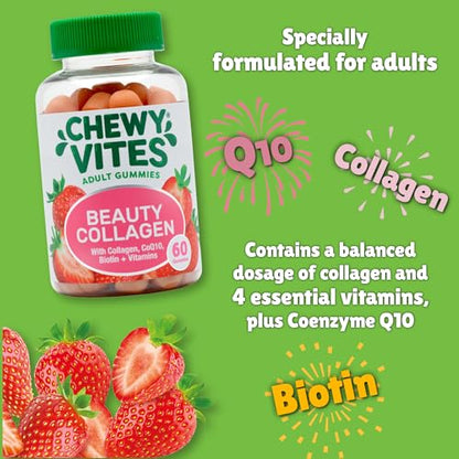 Chewy Vites Beauty Collagen 60 Gummy Vitamins |Hydrolised Collagen, CoQ10, Biotin + Vitamins | 1 Month Supply | Real Fruit Juice | Berry Flavour | 2-a-Day | CHEWY VITESBuy Supplements Australia