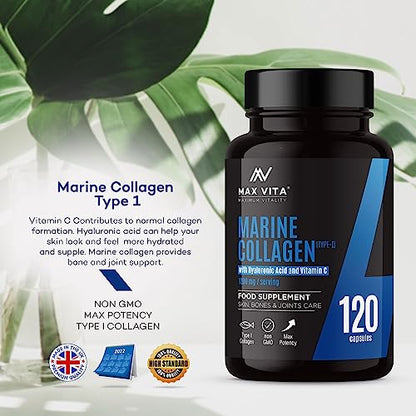 Marine Collagen Supplement 1200mg with Hyaluronic Acid & Vitamin C Hydrolysed Peptides Powder MAX VITA MAXIMUM VITALITYBuy Supplements Australia