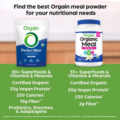 Orgain Organic Perfect Meal Replacement Protein Powder, Vanilla - 25g Plant Based Protein OrgainBuy Supplements Australia