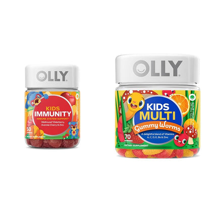 OLLY Kids Immunity Gummy, Immune Support, Wellmune, Elderberry, Vitamin C, Zinc & Kids Multivitamin Gummy Worms, Overall Health and Immune Support, Vitamins and Minerals A, C, D OLLYBuy Supplements Australia
