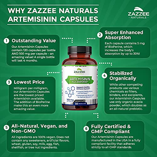 Zazzee High Absorption Artemisinin, 100 mg per Capsule, 120 Vegan Capsules, with 5 mg ZazzeeBuy Supplements Australia