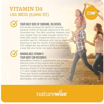 NatureWise Vitamin D3 5000iu (125 mcg) Healthy Muscle Function, and Immune Support NatureWiseBuy Supplements Australia