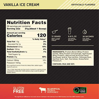 Optimum Nutrition Gold Standard 100% Whey Protein Powder, Vanilla Ice Cream, 2 Pound Optimum NutritionBuy Supplements Australia
