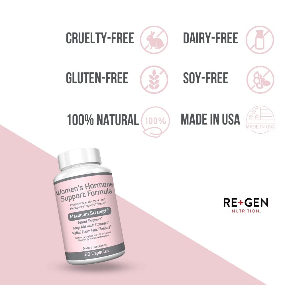 Re+Gen Nutrition Women's Hormone Balance Support, Supplement with Vitamin E, Dong Quai, and DIM 200mg with BioPerine, PMS, Hot Flashes, Mood Swings, Night Sweats Support, 60 Capsules, 2 Month Supply Re+Gen NutritionBuy Supplements Australia