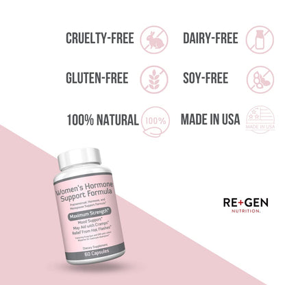 Re+Gen Nutrition Women's Hormone Balance Support, Supplement with Vitamin E, Dong Quai, and DIM 200mg with BioPerine, PMS, Hot Flashes, Mood Swings, Night Sweats Support, 60 Capsules, 2 Month Supply Re+Gen NutritionBuy Supplements Australia